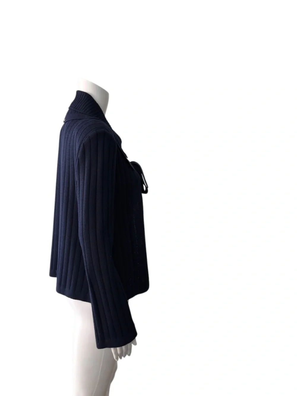 St. John Navy Blue Open Cardigan With Layered Collar Size Petite